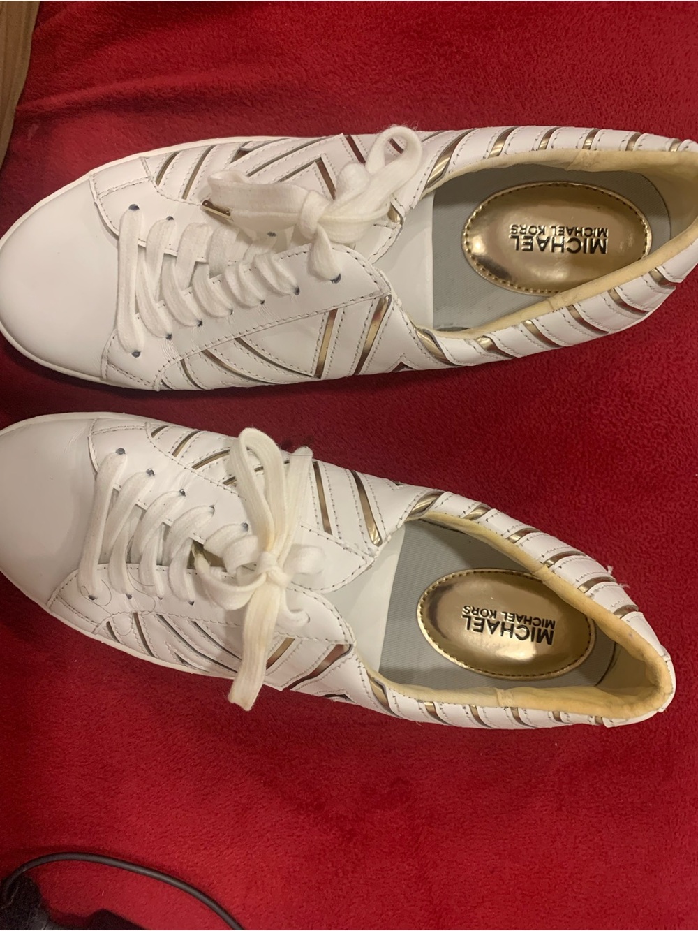Michael Kors White Leather Sneakers with Gold Accent Trim